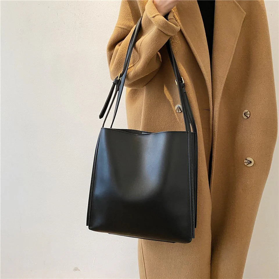 Structured Smooth Vegan Leather Adjustable Strap Work Tote Bag