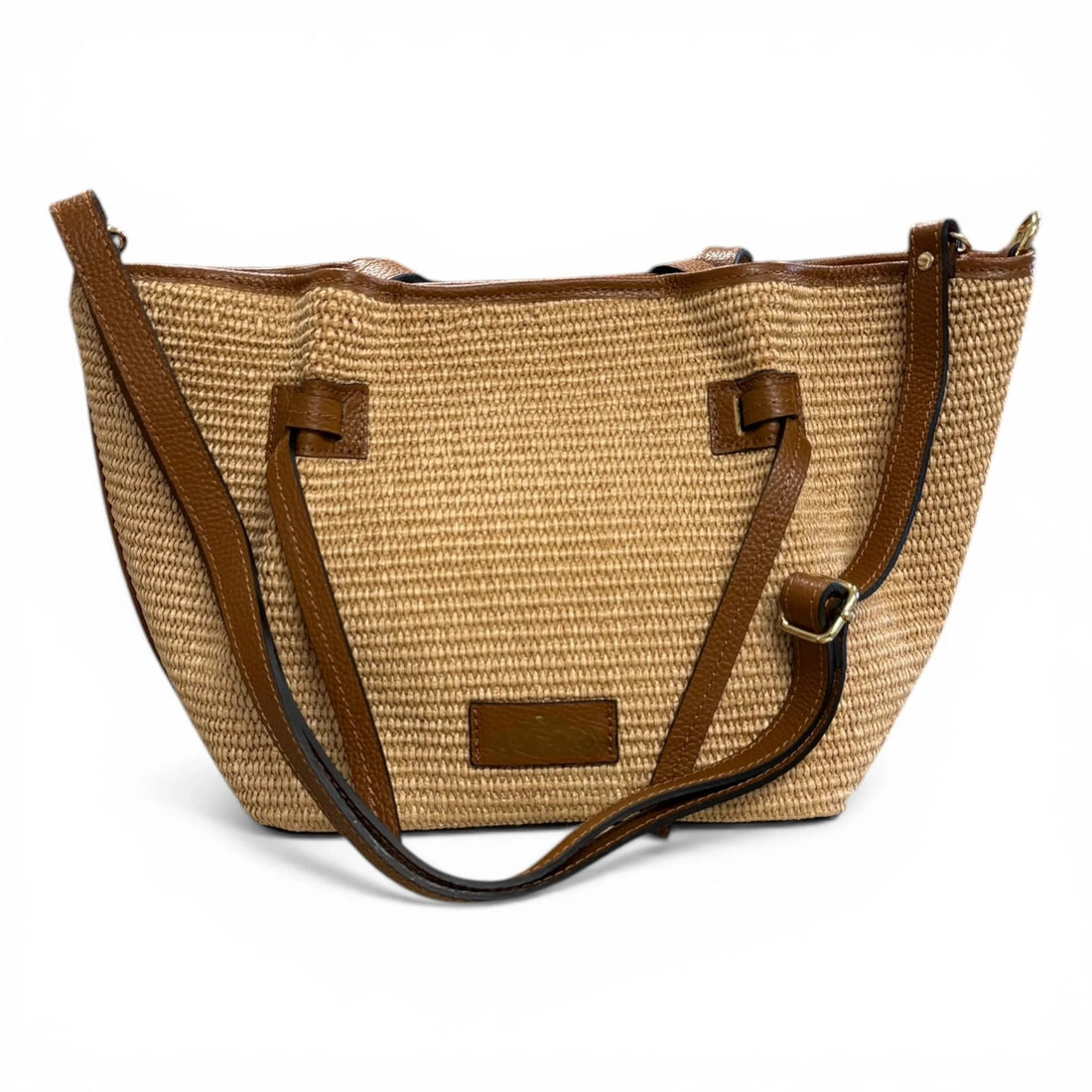 Premium Raffia Leather Trim Multi-Compartment Convertible Shopper Tote Bag