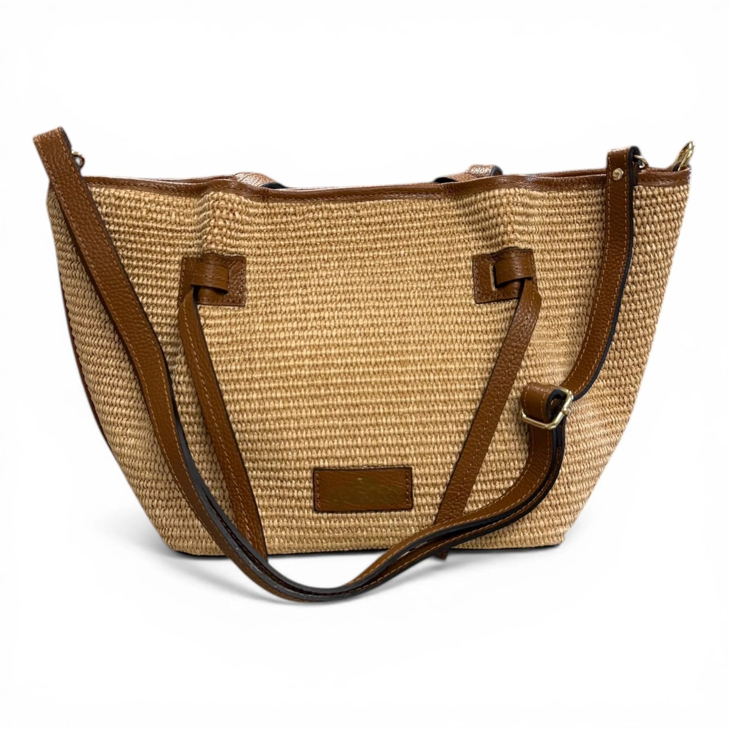 Premium Raffia Leather Trim Multi-Compartment Convertible Shopper Tote Bag