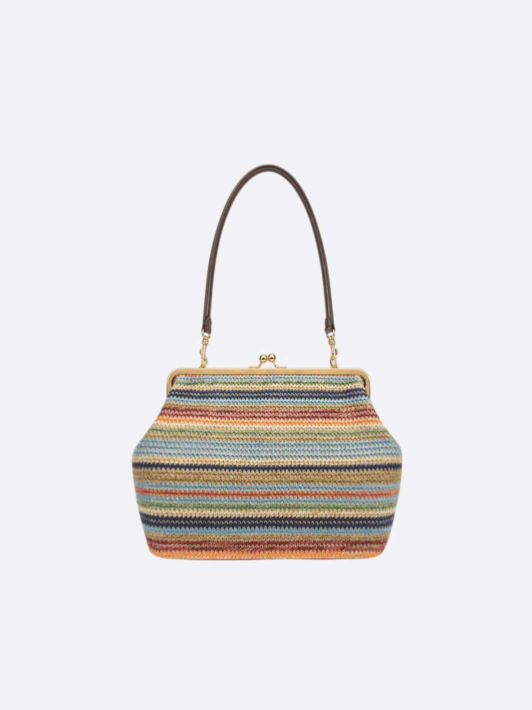Multicolor Striped Woven Straw Retro Frame Clasp Shoulder Bag