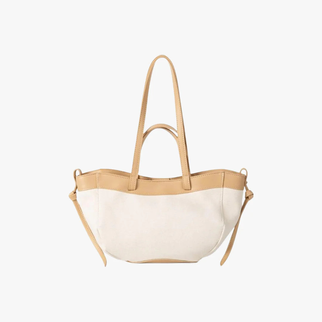 Classic Two-Tone Vegan Leather Trim Canvas Shoulder Tote Bag