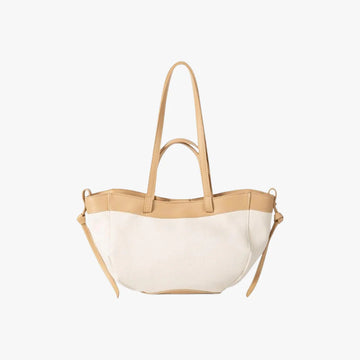 Classic Two-Tone Vegan Leather Trim Canvas Shoulder Tote Bag