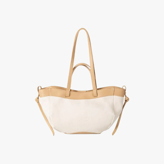 Classic Two-Tone Vegan Leather Trim Canvas Shoulder Tote Bag