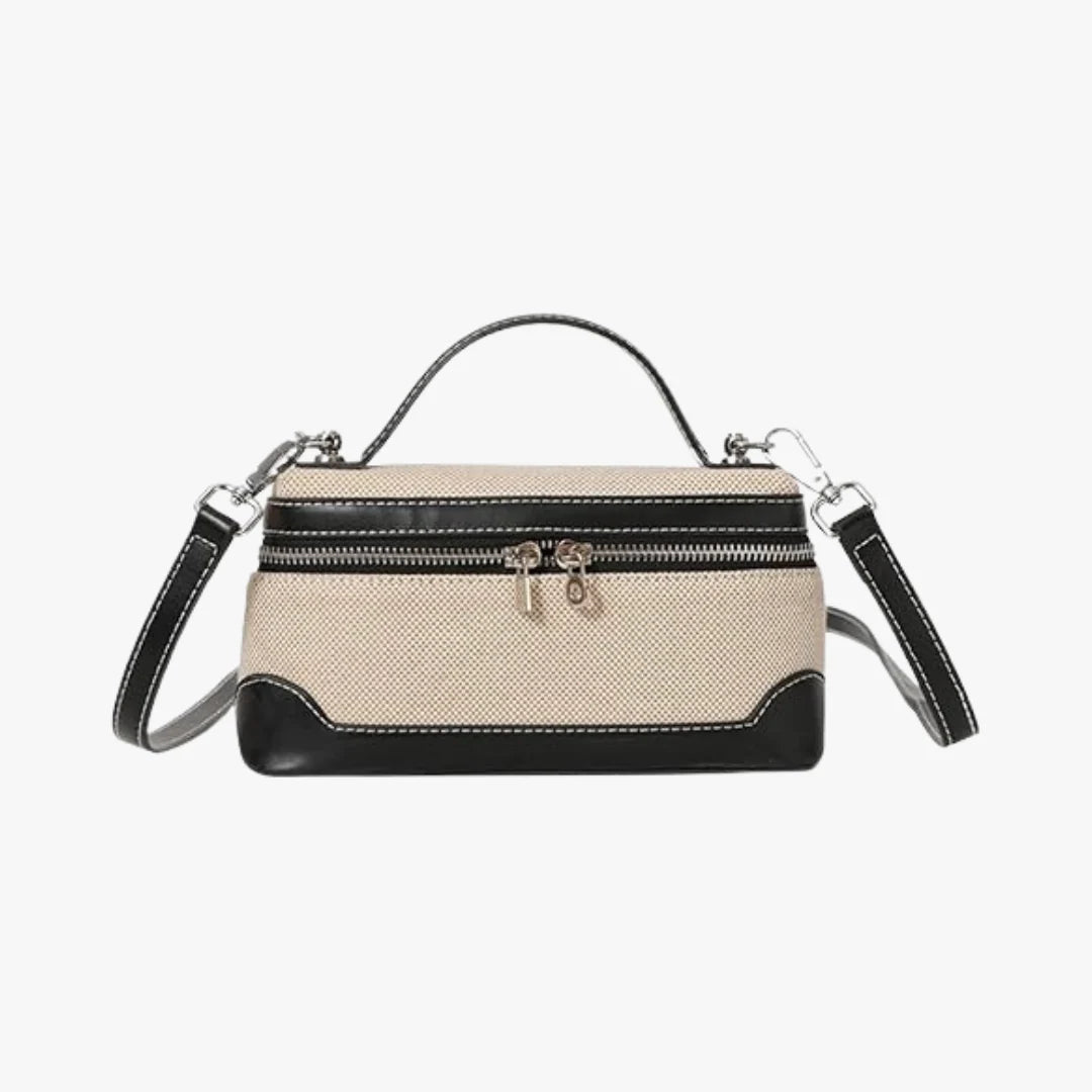 Vintage Two-Tone Mini Canvas Box Crossbody Bag With Vegan Leather Trim
