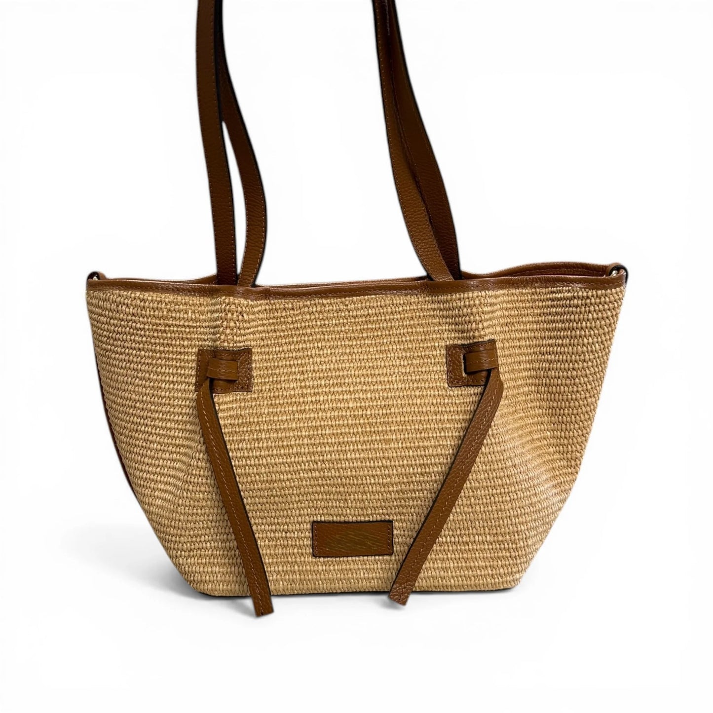 Premium Raffia Leather Trim Multi-Compartment Convertible Shopper Tote Bag