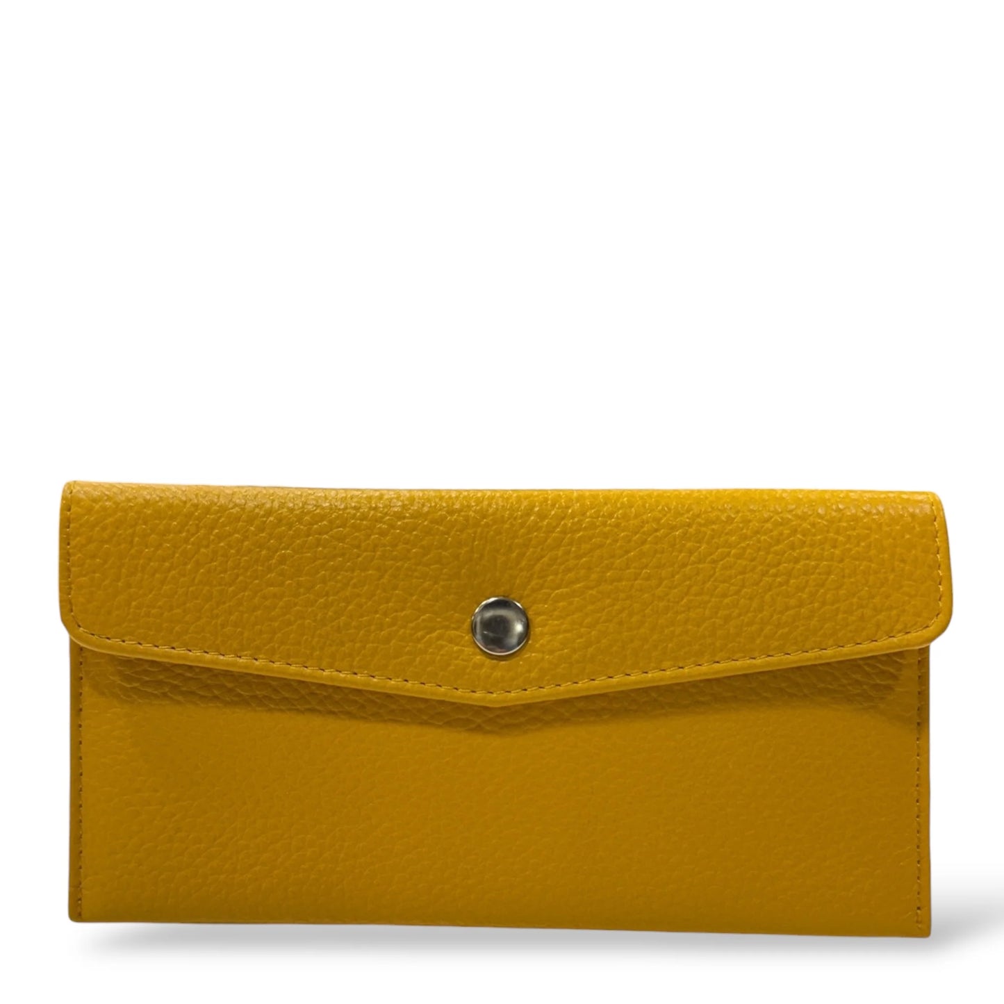 Grained Leather Snap Flap Long Envelope Wallet
