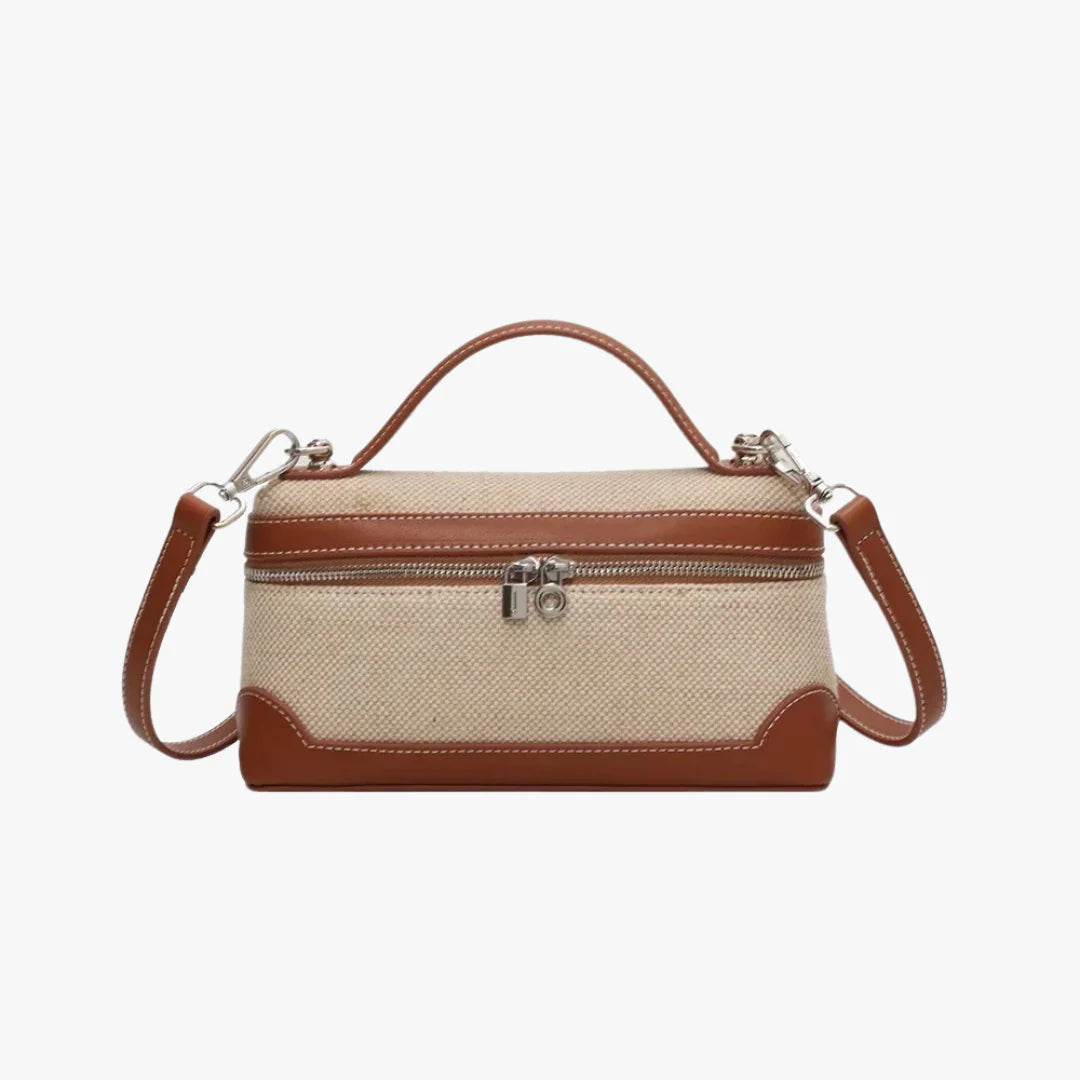 Vintage Two-Tone Mini Canvas Box Crossbody Bag With Vegan Leather Trim