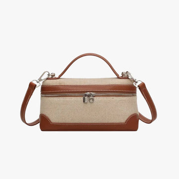 Vintage Two-Tone Mini Canvas Box Crossbody Bag With Vegan Leather Trim