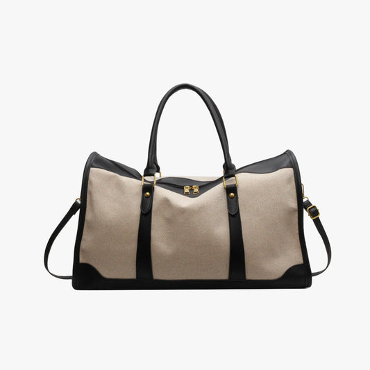 Vintage Two-Tone Canvas Vegan Leather Trim Duffle Travel Bag