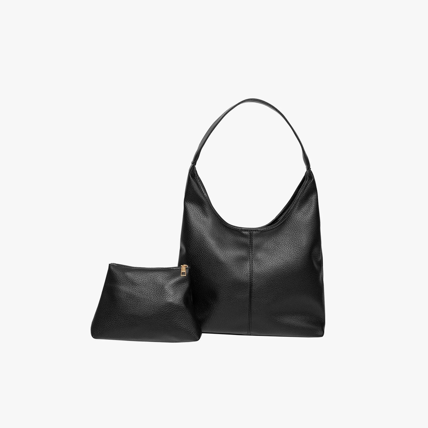 Minimalist Pebbled Vegan Leather Hobo Shoulder Bag With Matching Mini Pouch