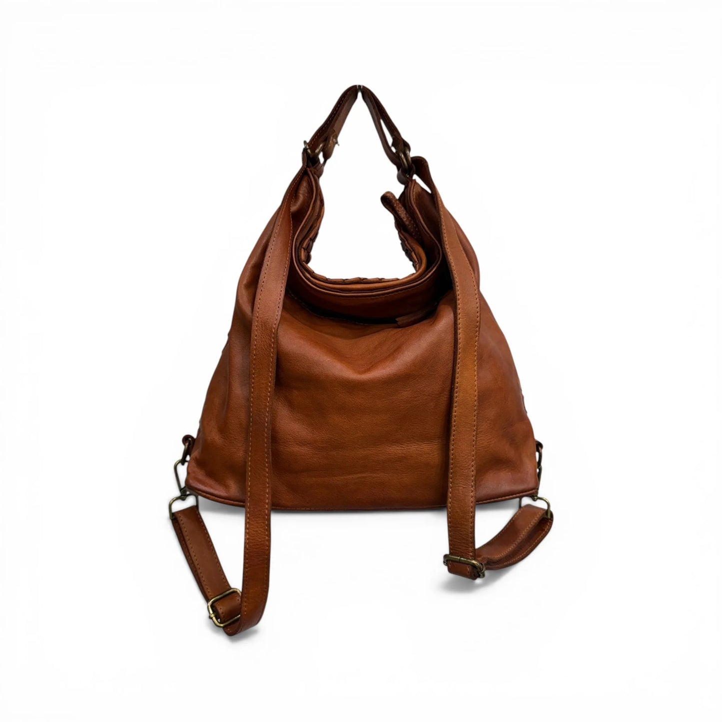 Hand-Woven Washed Calfskin Reversible Convertible Backpack Shoulder Bag