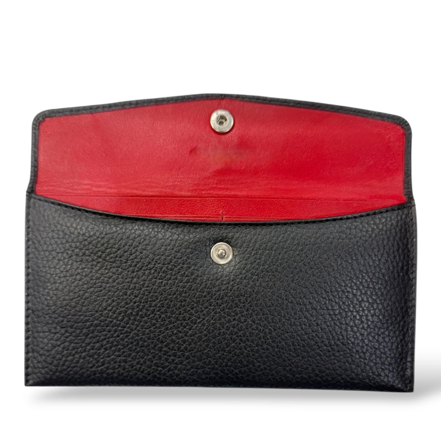 Grained Leather Snap Flap Long Envelope Wallet