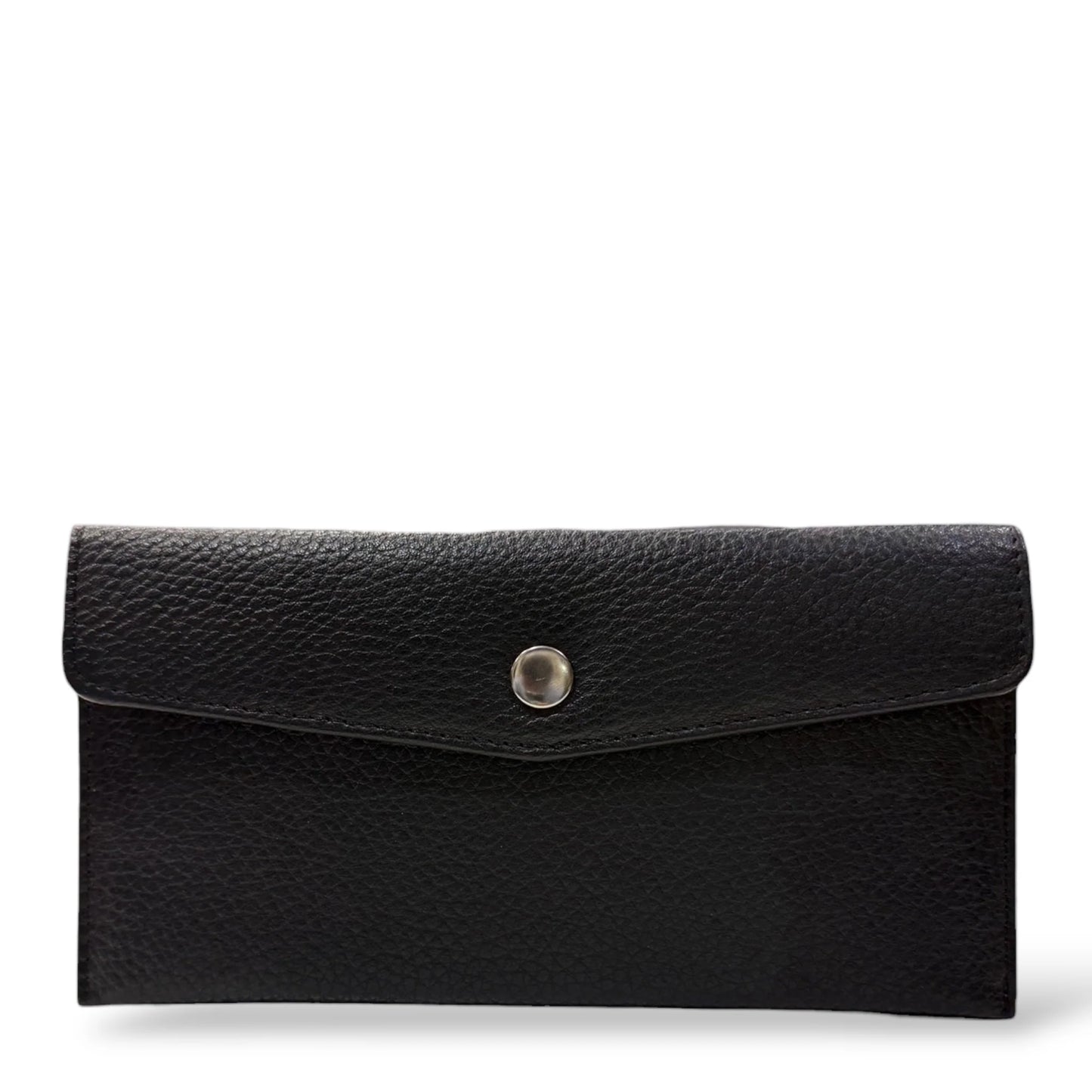 Grained Leather Snap Flap Long Envelope Wallet