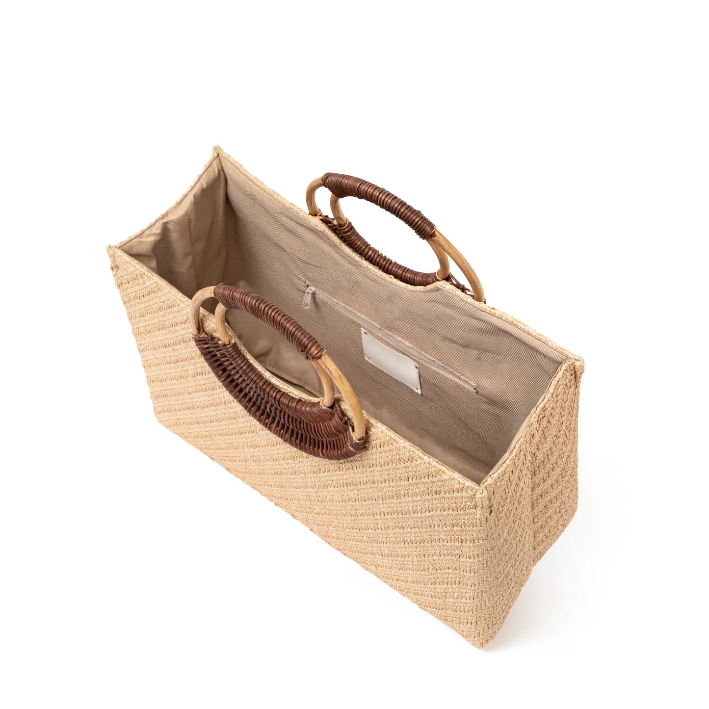 Large Woven Straw Tote Bag With Dual Rattan Top Handles