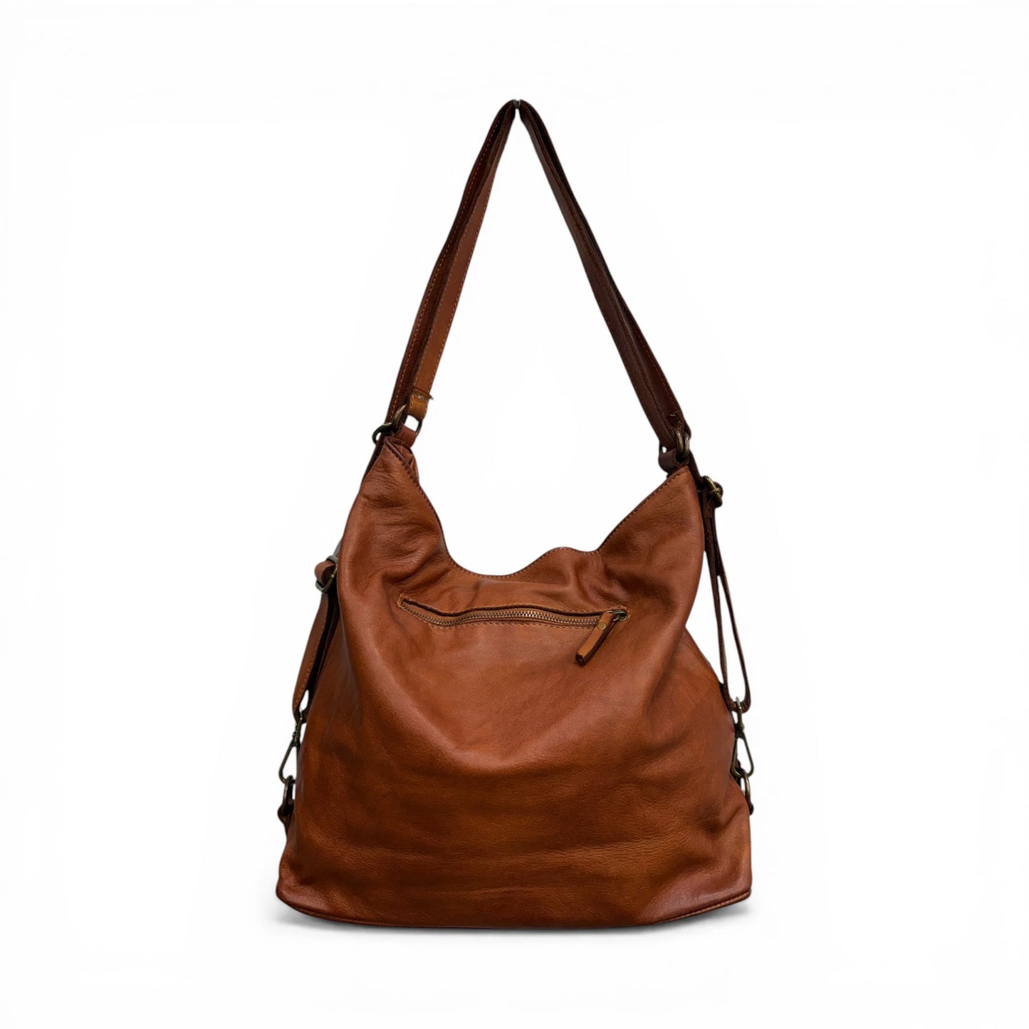 Hand-Woven Washed Calfskin Reversible Convertible Backpack Shoulder Bag