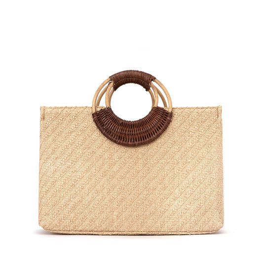 Large Woven Straw Tote Bag With Dual Rattan Top Handles