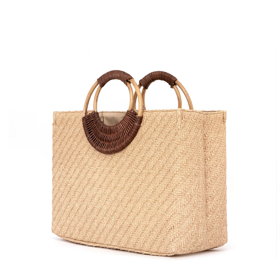 Large Woven Straw Tote Bag With Dual Rattan Top Handles