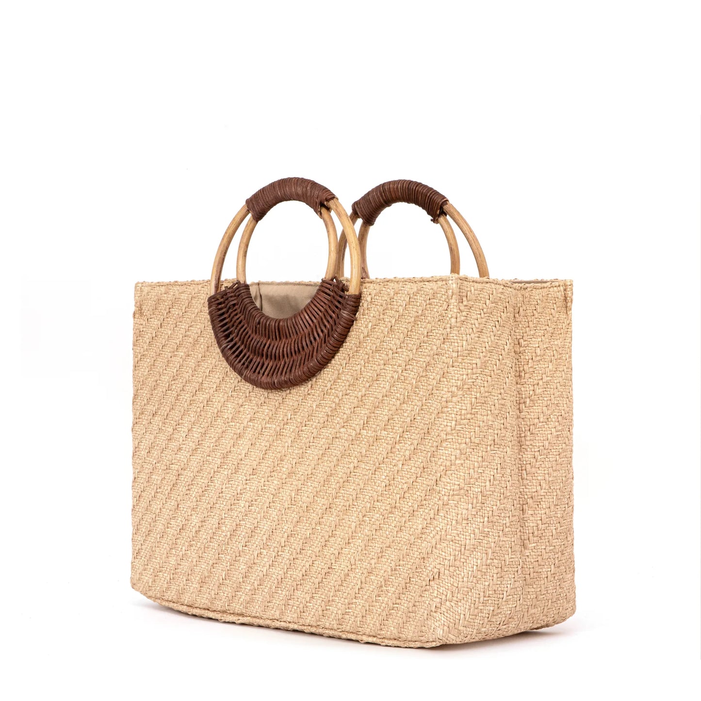 Large Woven Straw Tote Bag With Dual Rattan Top Handles