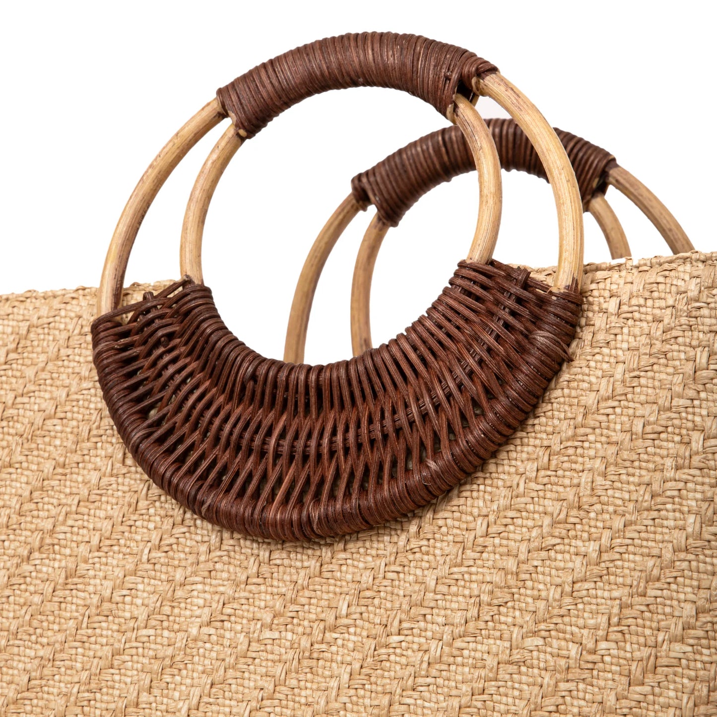 Large Woven Straw Tote Bag With Dual Rattan Top Handles