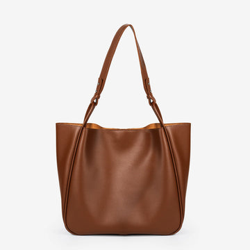 Large Smooth Vegan Leather Adjustable Handle Tote Bag With Matching Storage Pouch