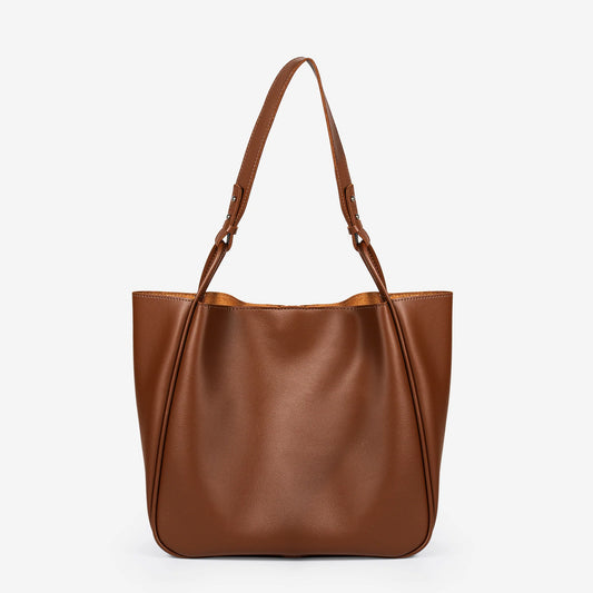 Large Smooth Vegan Leather Adjustable Handle Tote Bag With Matching Storage Pouch