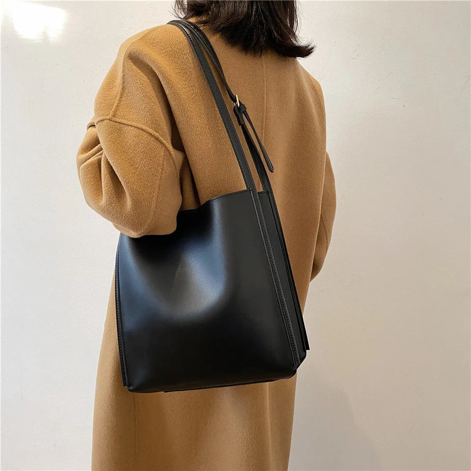 Structured Smooth Vegan Leather Adjustable Strap Work Tote Bag