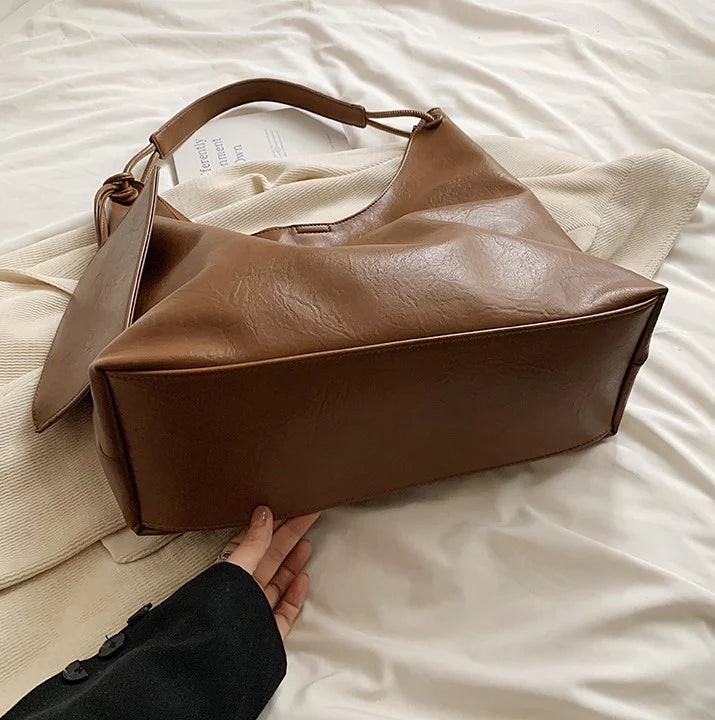 Soft Slouchy Vegan Leather Large Shoulder Tote With Detachable Mini Pouch